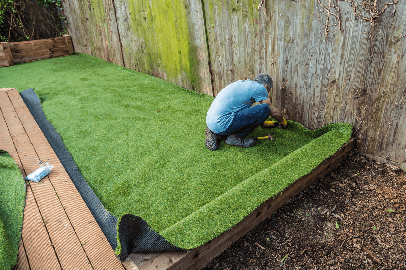 Rubber Grass Mats Installed on a Back Garden